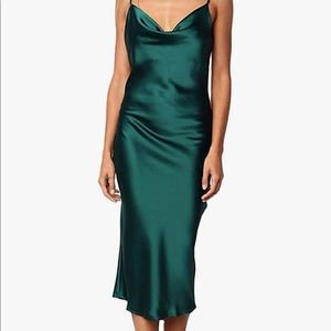 Satin cowl neck green dress